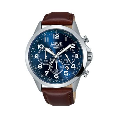 Men's blue dial chronograph brown leather strap watch rt379fx9